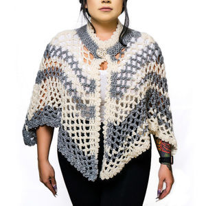 Cape, Shawl, Stole shawl, Silver Ivory Color